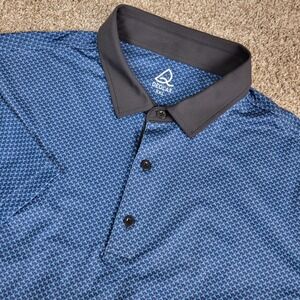 Deolax Mens 2XL Blue Black AOP Geometric Performance Stretch Polo Short Sleeve